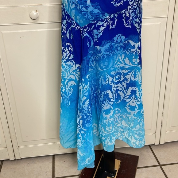 Rabbit Designs Women’s Blue Paisley Midi Asymmetrical Slip Sundress Size 10 - Picture 8 of 12